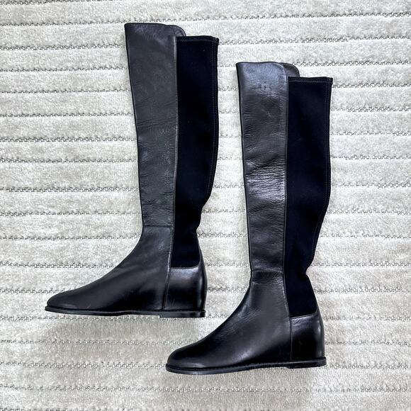 NEW Stuart Weitzman Mainline Hidden Wedge Leather Stretch Knee High Boots Size 4 - Picture 2 of 9